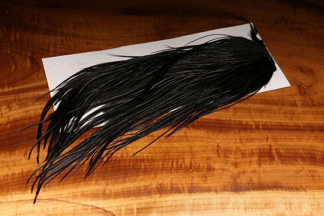 Hareline Dyed Over White Saddle Patch - Black Hackle 3 Hareline Dyed Over White Saddle Patch - Black Hackle